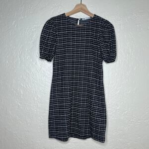 ZARA Women's Black Tweed Puff Sleeve Textured Mini Dress Size Medium